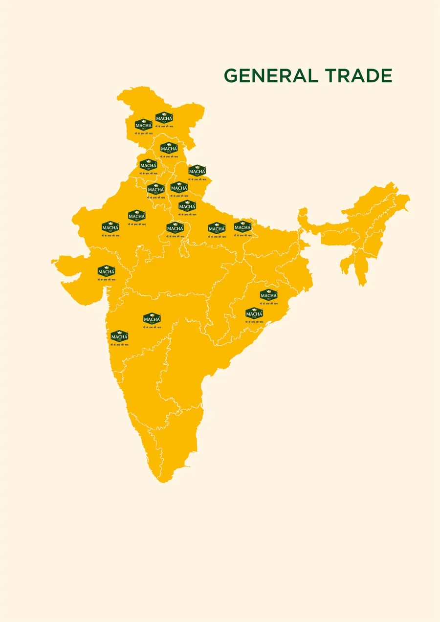 Macha Tea General Trade distribution map of India